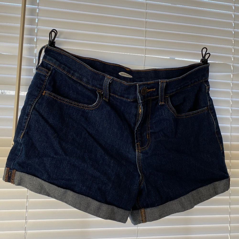 Dark Wash Mid Rise Denim Shorts